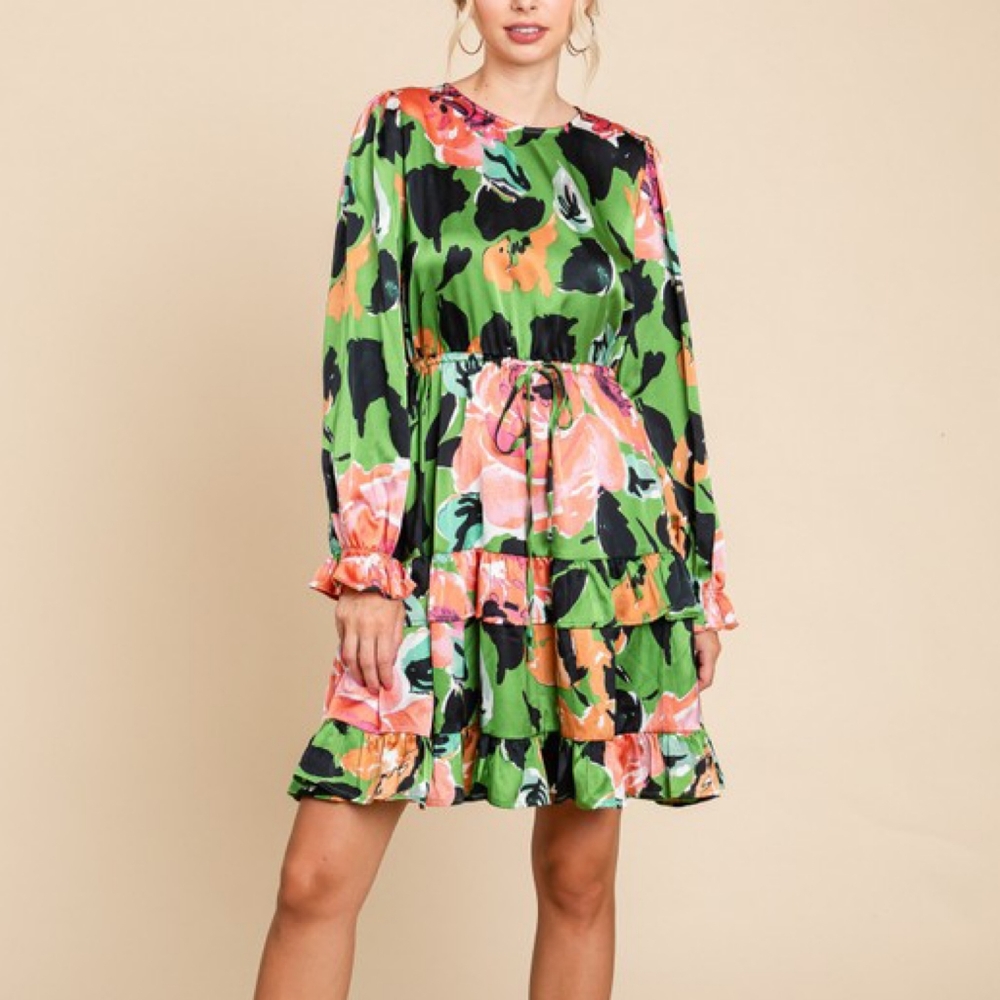 JODIFL Green Floral Long Sleeves Short Dress - Picture 5 of 7